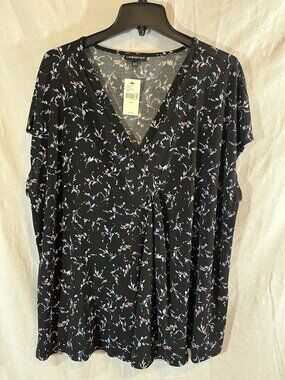 Lane Bryant Women’s NWT 3X (26/28) Black & Blue Floral Sleeveless Blouse